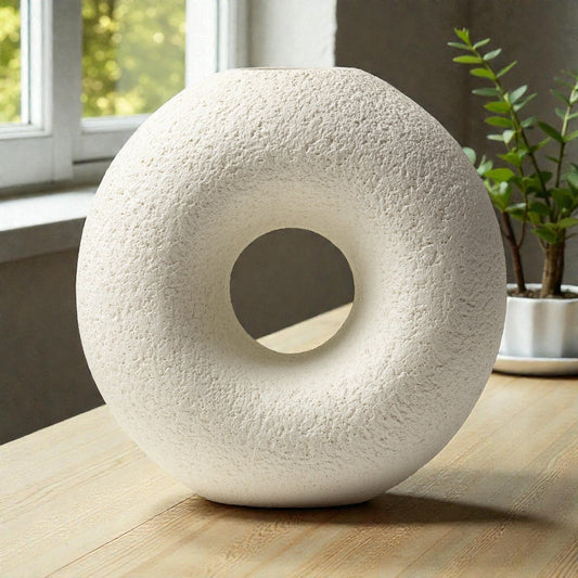 Syrvilo Nordic Donut Ceramic Vase - Matte Cream