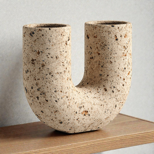 Syrvilo Abstract U-Shape Ceramic Vase - Speckled Stone